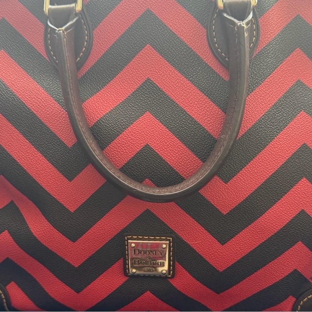 Dooney Red and Black Chevron Satchel - Picture 13 of 15